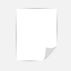 A4 sheet of paper with shadow. Paper with curled corner