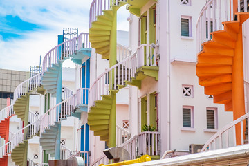 Colorful spiral stairs of Singapore apartment, landmark and popular for tourist attractions in...