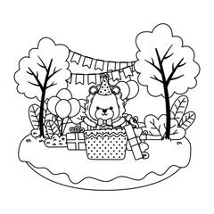 Lion cartoon with happy birthday icon design