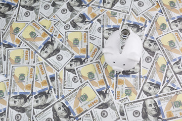 close up of dollar cash money and piggy bank