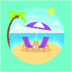 Obraz na płótnie Canvas illustration of beach with umbrella with chairs
