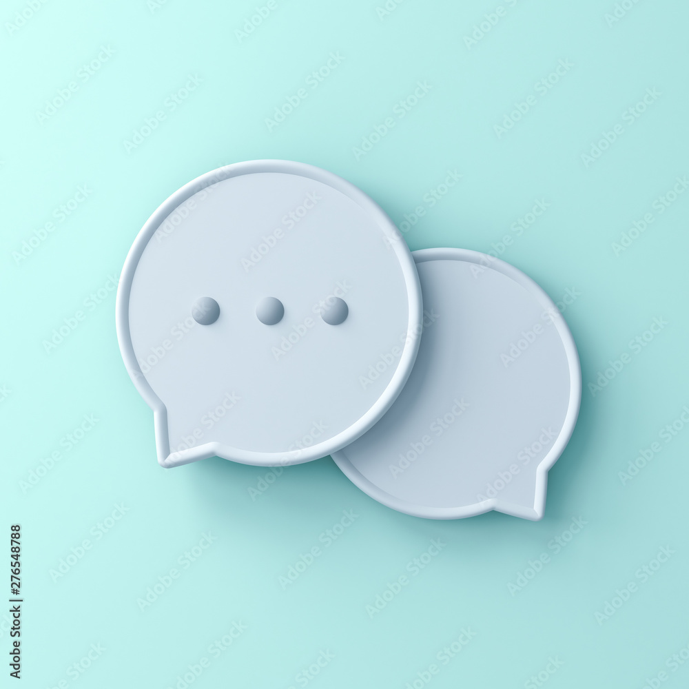 Poster Abstract 3d speech bubbles isolated on light green blue pastel color wall background with shadow 3D rendering