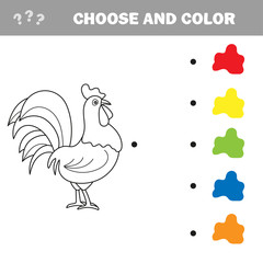 Coloring page outline of cartoon smiling cock. Vector illustration, coloring book for kids.