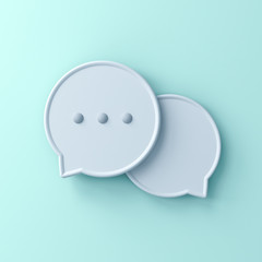 Abstract 3d speech bubbles isolated on light green blue pastel color wall background with shadow 3D rendering