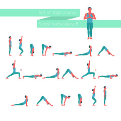 People cartoon character demonstrating various yoga positions.