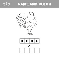 Coloring page outline of cartoon cock. Vector illustration, coloring book for kids. Crossword puzzle