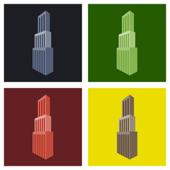 Set of Downtown skyscraper with skyline reflections on shiny glass facades. Modern flat style vector illustration isolated on background.