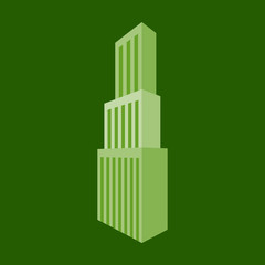 Downtown skyscraper with skyline reflections on shiny glass facades. Modern flat style vector illustration isolated on background.