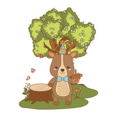 Reindeer cartoon with happy birthday icon design