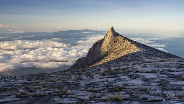 Timelapse of South peak of Kinabalu mountain massif in Sabah, Borneo island, Malaysia