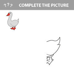 Goose. Copy the picture. Coloring book. Educational game for children. Cartoon vector illustration