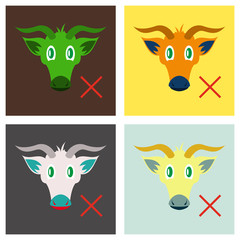 Set of Flat goat head. livestock. animal grazing.