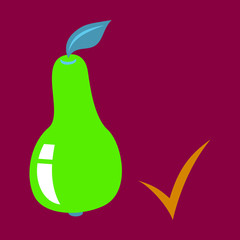 Flat illustration logo for whole ripe juicy fruit pear, natural product .
