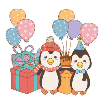 Animals cartoons with happy birthday cake design