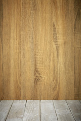 Empty top wooden table and wood wall