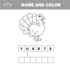 Black and White Cartoon Vector Illustration of Funny Turkey Farm Bird Animal for Coloring Book - Crossword puzzle