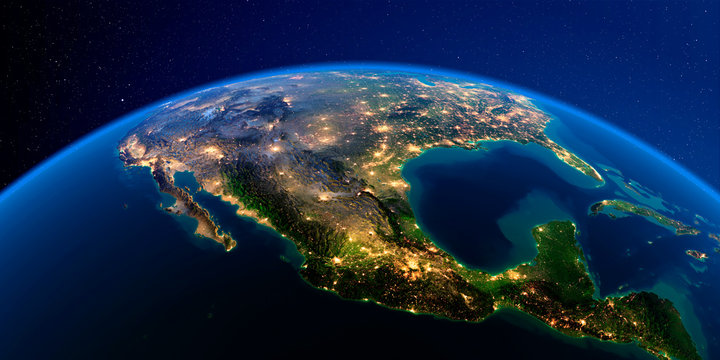 Detailed Earth at night. Mexico