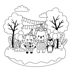 Animals cartoons with happy birthday icon design