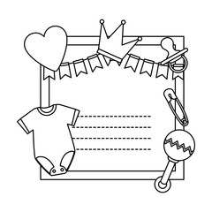 baby shower card with clothes and heart