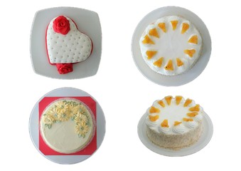 Different types of cakes that are isolated from the white background