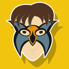 Superhero in Action. Superhero character . Icon in sticker style