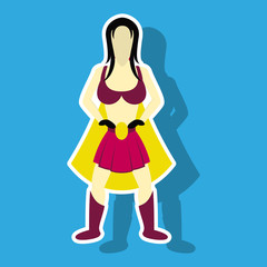 Superhero woman.Female cartoon character . Icon in sticker style