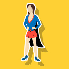 Super hero woman sticker poster in comic style.