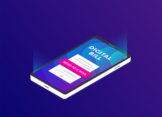 Flat isometric vector concept of digital bill receipt vector concept, online payment, money transfer, mobile wallet. For website landing page, template, layout icon.