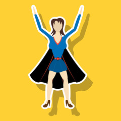 Super hero woman sticker poster in comic style.