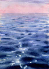 Sea water, watercolor drawing, waves - 276557196