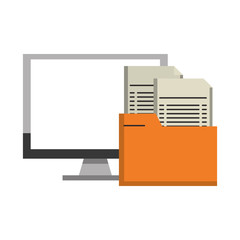 Computer with folder documents symbol