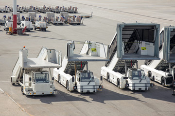 Ladders for passengers parked at the airport.