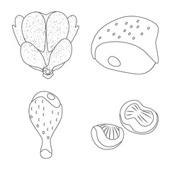 Vector illustration of food and grilled logo. Set of food and bird stock vector illustration.