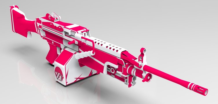 3D Render of a gun M249 isolated on white background	