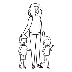 happy students boys with female teacher