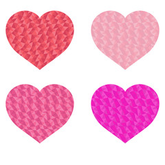 a set of pink hearts in low poly style vector illustration