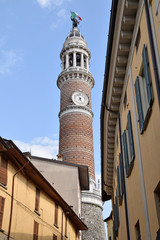 Fototapeta premium And among the alleys here is the highest circular bell tower in Italy - Palazzolo on the Oglio river - Italy