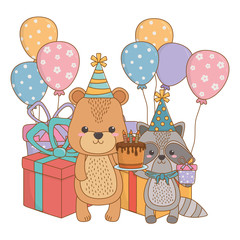 Obraz na płótnie Canvas Animals cartoons with happy birthday cake design