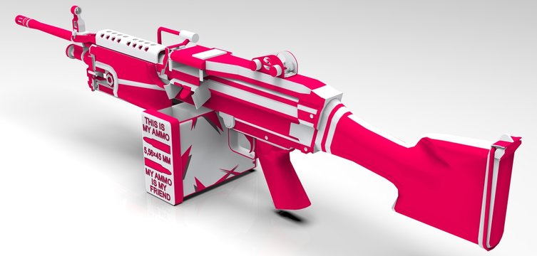 3D Render of a gun M249 isolated on white background	