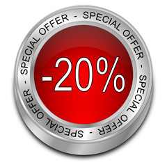 Special Offer -20% Discount button - 3D illustration
