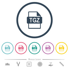 TGZ file format flat color icons in round outlines