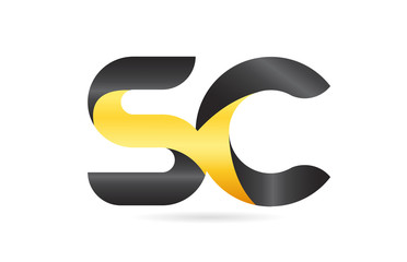 joined or connected SC S C yellow black alphabet letter logo combination