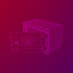 Metal bank vault safe. Wireframe low poly mesh vector illustration