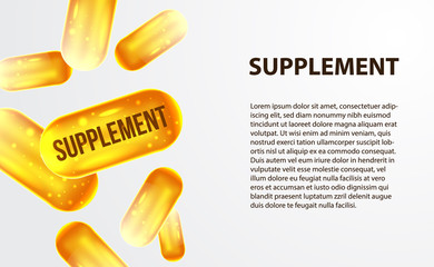 3D supplement capsule gold yellow illustration drop falling for healthcare industry