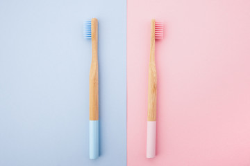 Manual toothbrushes on color background. Dental care