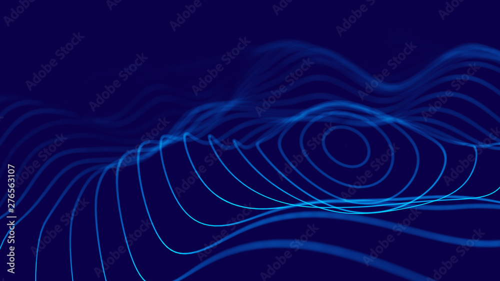 Fototapete wave 3d. 3d blue glowing abstract background. abstract background with a dynamic wave. big data visu