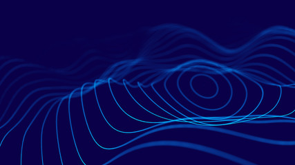 Wave 3d. 3D blue glowing abstract background. Abstract background with a dynamic wave. Big data visualization. 3d rendering.