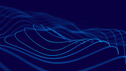 Wave 3d. 3D blue glowing abstract background. Abstract background with a dynamic wave. Big data visualization. 3d rendering.