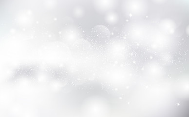 white background, silver stars glowing sparkle glitter, Bokeh blurry abstract vector