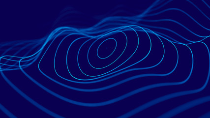 Wave 3d. 3D blue glowing abstract background. Abstract background with a dynamic wave. Big data visualization. 3d rendering.